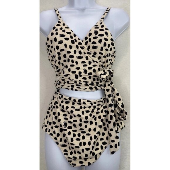 Aerie Swimsuit Size L Leopard Print Wrap One Piece Full Coverage Beach - Picture 1 of 12